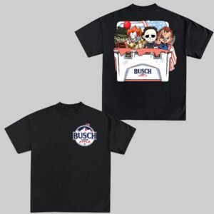 Spooky Busch Light Apple Horror Movie  US Flag T-Shirt