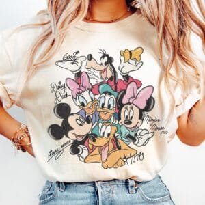 Retro Mickey And Friends Signatures T-Shirt