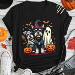 Miniature Schnauzer Halloween Costume Mummy Witch Ghost Dog T-Shirt