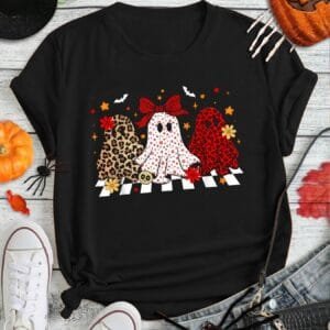 100% Cotton Halloween Floral Leopard Ghost Funny Coquette Bow Pumpkin T-Shirt
