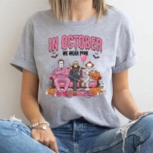 In October We Wear Pink Shirt, Horror Characters Shirt