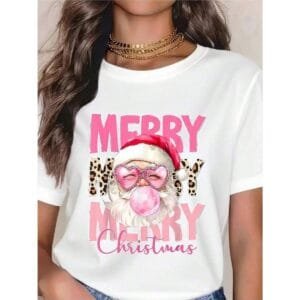 Funky Retro Santa Christmas Bubble Gum T-shirt