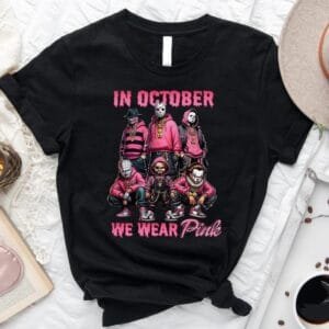 In October We Wear Pink Horror Characters T-shirt