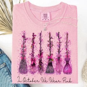 In October We Wear Pink Ghost Sweatshirt, Breast Cancer Awareness Tee, Halloween Ghost Tshirt