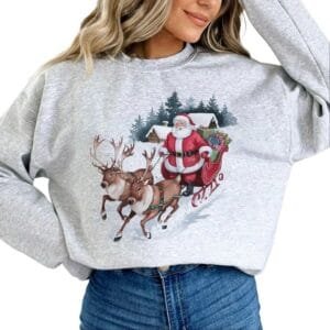 Retro Santa And Reindeer Christmas Winter Cabin Sweatshirt