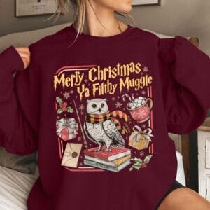 Merry Christmas Ya Filthy Muggle Sweatshirt, Wizard Holiday Owl Christmas Shirt