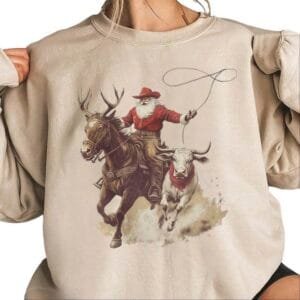 Cowboy Santa Western Roping Christmas Sweatshirt